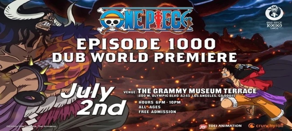 اولین اکران جهانی هزارمین قسمت دوبله انگلیسی انیمه تلوزیونی One Piece، به عنوان بخشی از رویداد Anime Expo نمایش داده میشود
